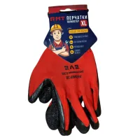 Перчатки из КРАСНОГО полиэстра с вспенен. ЧЕРНЫМ покрытием р-р 10