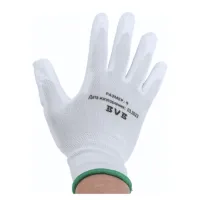 Перчатки из полиэстра с белым ПУ покрытием на ладони р-р 10 с СИНИМ карт. ярлыком