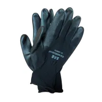 Перчатки из ЧЕРНОГО полиэстра с черным ПУ покрытием р-р 10