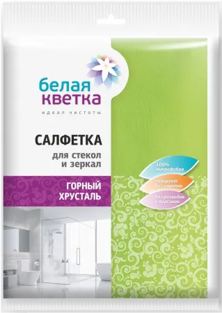 Салфетка из микрофибры БЕЛАЯ КВЕТКА Горный хрусталь для стекол и зеркал 360*400мм