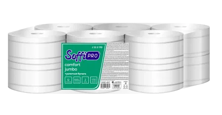 Бумага туалетная Soffione SoffiPRO Comfort  2-сл белая без тиснения с перфорацией 12 рул/упак