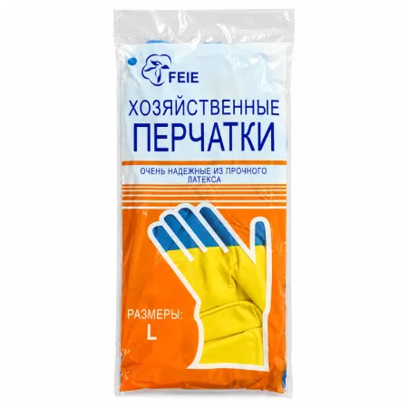 Перчатки латексные хозяйственные БИКОЛОР синий+желтый р-р L