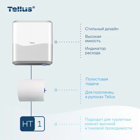 Диспенсер TELLUS MATIC Solution для полотенец в рулонах белый