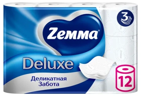 Бумага туалетная ZEMMA Deluxe Деликатная Забота 3сл 12 рул/упак (7 упак/п-э упак)