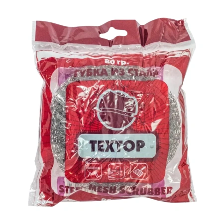 Мочалка (губка) металлическая из стали TEXTOP 80г 1 шт/упак 60 шт/кор