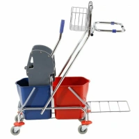 Тележка уборочная двухведерная 2*17л (металл) с отжимом и корзиной и креплением для мешка